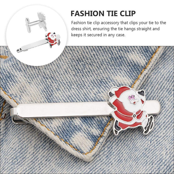 Christmas Tie Clip 2 pcs, Stylish Santa Tie Clip, Compatible with Christmas Wedding Winter Accessories, Bar Buckle Tie Clip - RnR Galore