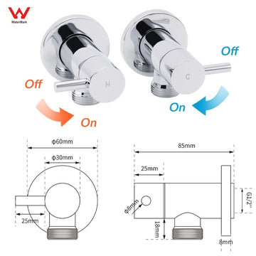 Chrome Round Wall Mounted 1/4 Turn Hot Cold Tap Pair Set For Washing Machine - RnR Galore