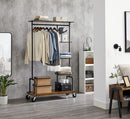 Clothing Garment Rack on Wheels with 5 - Tier, Industrial Pipe Style, Rustic Brown - RnR Galore