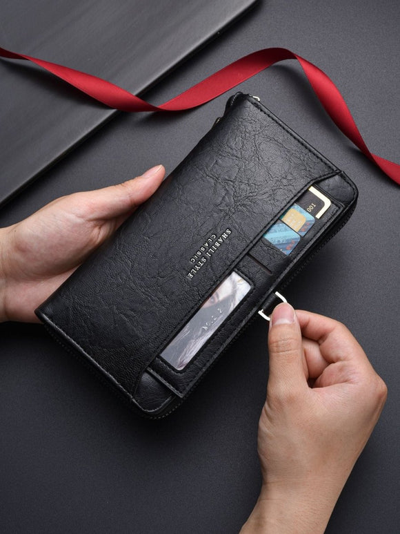 Coffee Classic Long Zipper Wallet Clutch - Large Capacity PU Leather Phone & Card Holder with Wrist Strap - RnR Galore