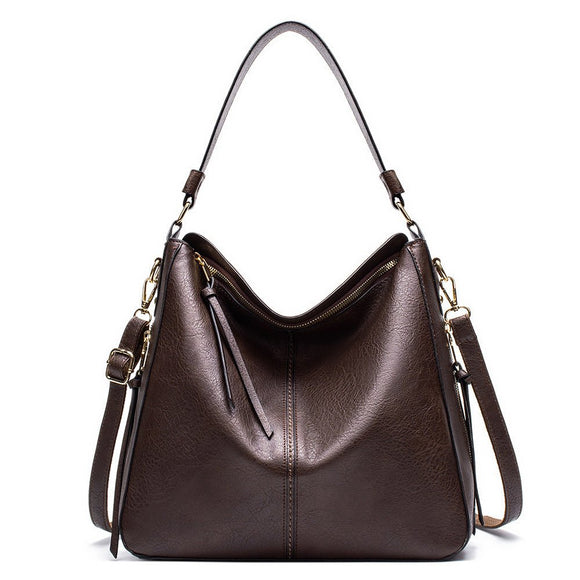 Coffee Womens Soft PU Leather Hobo Bag - Large Casual Tote Handbag with Adjustable Crossbody Strap - RnR Galore