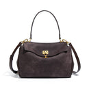 Coffee Women's Vintage Suede Satchel Bag - Elegant Top Handle Purse with Gold Lock - RnR Galore