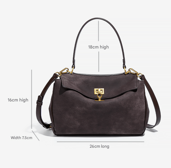 Coffee Women's Vintage Suede Satchel Bag - Elegant Top Handle Purse with Gold Lock - RnR Galore