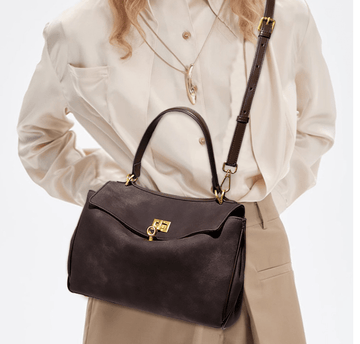 Coffee Women's Vintage Suede Satchel Bag - Elegant Top Handle Purse with Gold Lock - RnR Galore