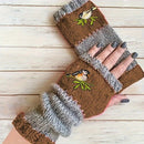 Color - Block Bird Embroidered Fingerless Knit Gloves – Warm, Flexible, Perfect for Daily Autumn/Winter Use, 8.5×22cm Stylish Practical Commute Hand - Warming Essential(black) - RnR Galore