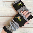 Color - Block Bird Embroidered Fingerless Knit Gloves – Warm, Flexible, Perfect for Daily Autumn/Winter Use, 8.5×22cm Stylish Practical Commute Hand - Warming Essential(black) - RnR Galore