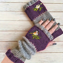 Color - Block Bird Embroidered Fingerless Knit Gloves – Warm, Flexible, Perfect for Daily Autumn/Winter Use, 8.5×22cm Stylish Practical Commute Hand - Warming Essential(dark red) - RnR Galore