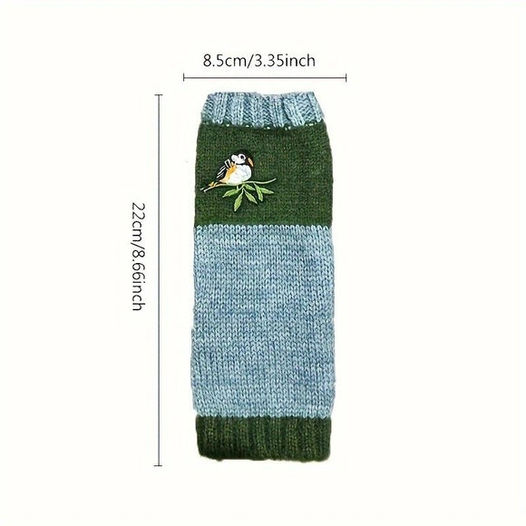 Color - Block Bird Embroidered Fingerless Knit Gloves – Warm, Flexible, Perfect for Daily Autumn/Winter Use, 8.5×22cm Stylish Practical Commute Hand - Warming Essential(GREEN) - RnR Galore