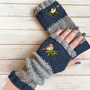Color - Block Bird Embroidered Fingerless Knit Gloves – Warm, Flexible, Perfect for Daily Autumn/Winter Use, 8.5×22cm Stylish Practical Commute Hand - Warming Essential(purple) - RnR Galore