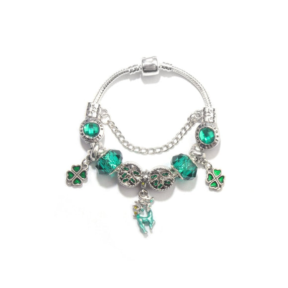 Colorful Cat Eye Glass Bead Clover Pendant Bracelet(19cm) - RnR Galore