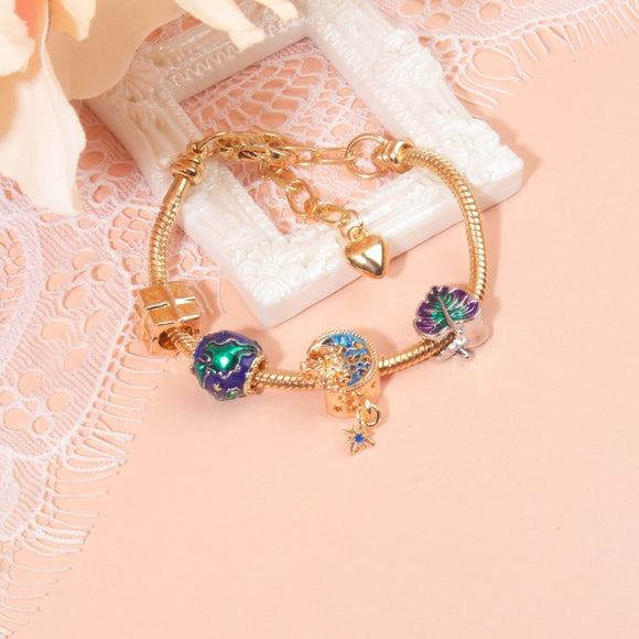 Colorful Leaf Moon Star Pendant Versatile Gold Bracelet(20cm) - RnR Galore