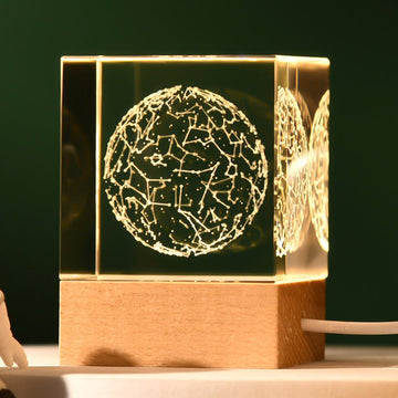 Constellation Luminous 3D Crystal Cube Night Light - Laser Engraved Artwork with Solid Wood Base - RnR Galore