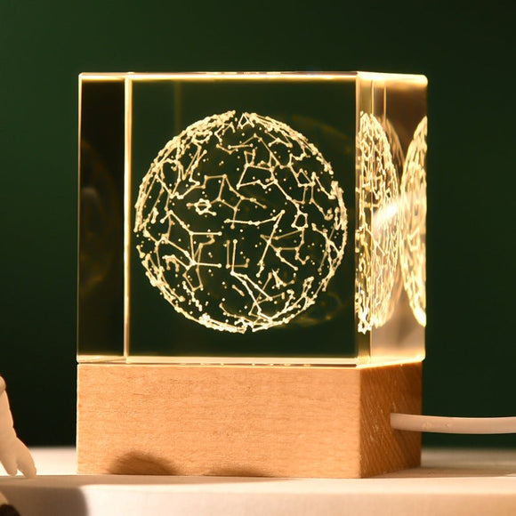 Constellation Luminous 3D Crystal Cube Night Light - Laser Engraved Artwork with Solid Wood Base - RnR Galore