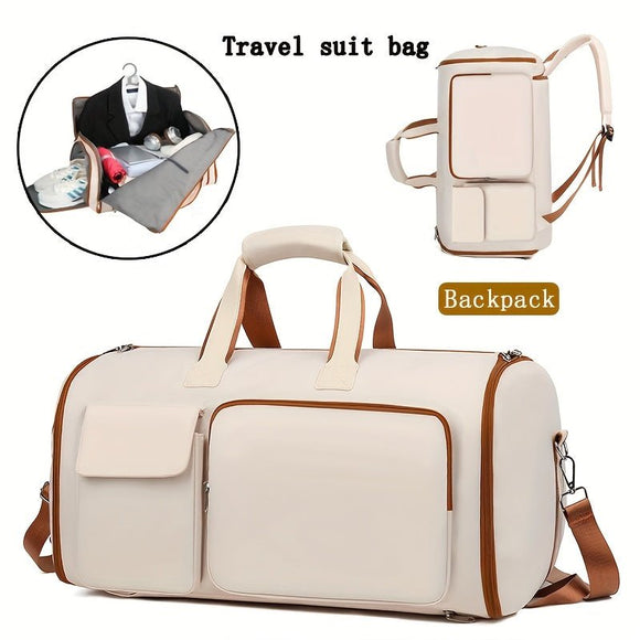 Convertible Travel Garment Bag Large Duffel Suit Carrier with Shoe Compartment & Hidden Backpack Straps Waterproof Blue - RnR Galore