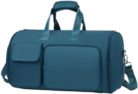 Convertible Travel Garment Bag Large Duffel Suit Carrier with Shoe Compartment & Hidden Backpack Straps Waterproof Blue - RnR Galore