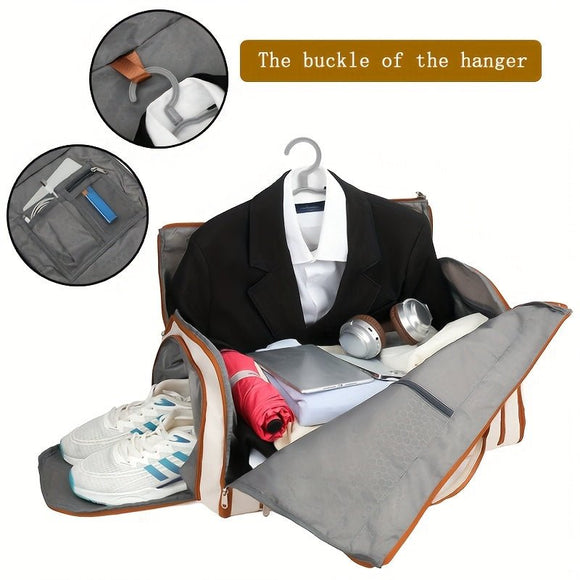 Convertible Travel Garment Bag Large Duffel Suit Carrier with Shoe Compartment & Hidden Backpack Straps Waterproof Blue - RnR Galore