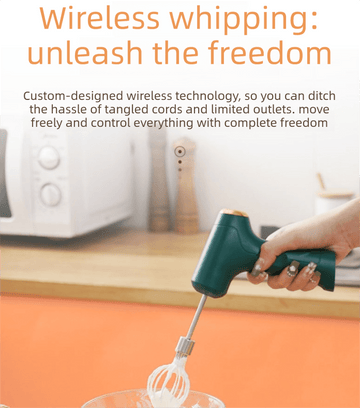 Cordless Electric Hand Mixer - Rechargeable 3 - Speed Egg Beater & Cream Whisk - Lightweight Self - Standing Design for Baking, Cake & Batter (Emerald Green) - RnR Galore