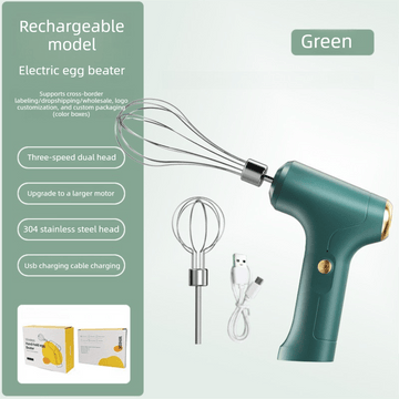 Cordless Electric Hand Mixer - Rechargeable 3 - Speed Egg Beater & Cream Whisk - Lightweight Self - Standing Design for Baking, Cake & Batter (Emerald Green) - RnR Galore