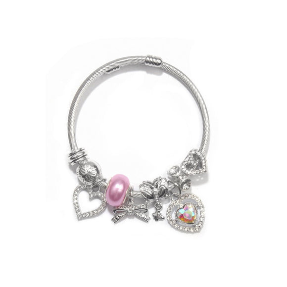 Cute Heart - shaped Beaded Bracelet with Rhinestones(19cm) - RnR Galore