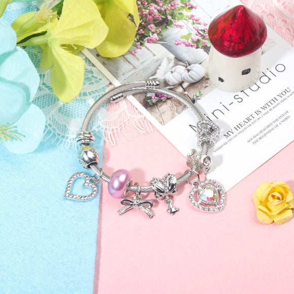 Cute Heart - shaped Beaded Bracelet with Rhinestones(20cm) - RnR Galore
