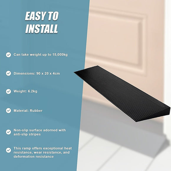 Cuttable Threshold Ramp Rubber Wheelchair Ramp Solid 4 cm Rise 90 cm Wide - RnR Galore