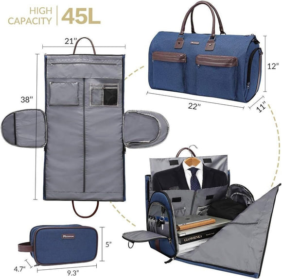 Dark Blue 45L Garment Duffel Bag - Men's Travel Suit Bag - Carry On Weekender - RnR Galore