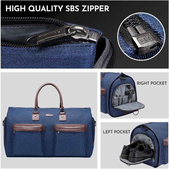 Dark Blue 45L Garment Duffel Bag - Men's Travel Suit Bag - Carry On Weekender - RnR Galore