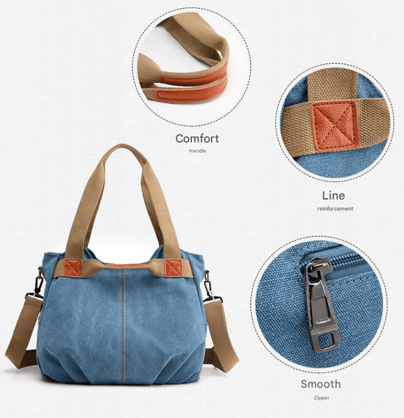 Dark Blue Women's Retro Canvas Tote Bag Large Capacity Shoulder Handbag Adjustable Crossbody Strap 35cm for Travel Work & Daily Use - RnR Galore