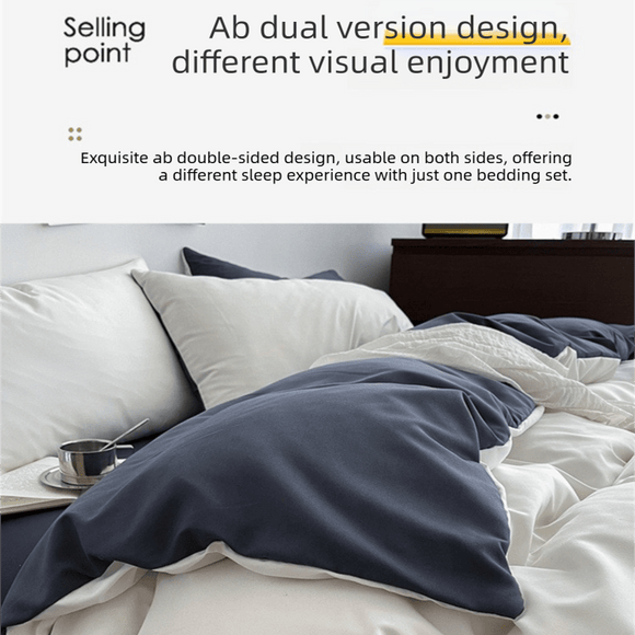 Dark gray and light gray Washed Cotton Bedding Set - Solid Color Fitted Sheet Style, 4 - Piece Set for 1.5m Bed, Includes 10 Random Color Quilt Fasteners - RnR Galore