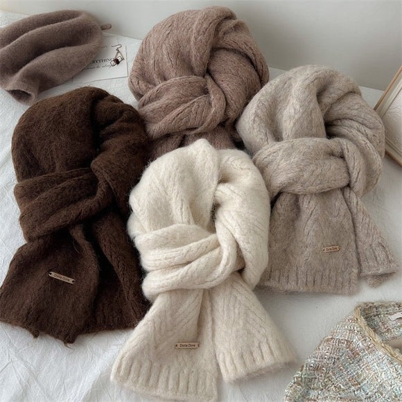 Dark Grey Alpaca Wool Blend Solid Color Knitted Scarf for Women Winter New Style Student High Quality Couple Woolen Neck Warmer - RnR Galore