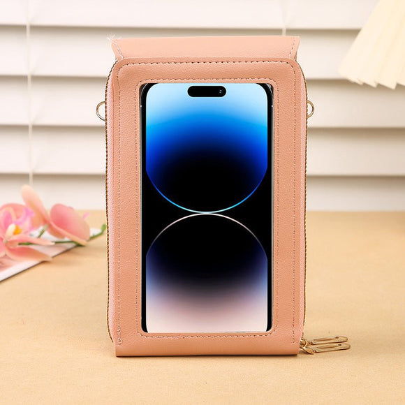 Dark Pink Women's Cute Mini PU Leather Crossbody Phone Bag (19x12x4cm) - Touch Screen Window, Vertical Style - RnR Galore