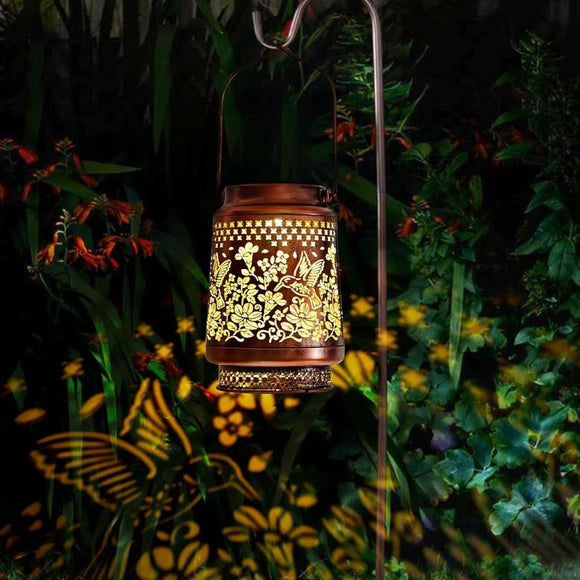 Decorative Solar Butterfly Hanging Lantern(11x11x17CM) - Waterproof Metal Hollow - Carved Outdoor Garden Projection Light for Garden and Patio - RnR Galore