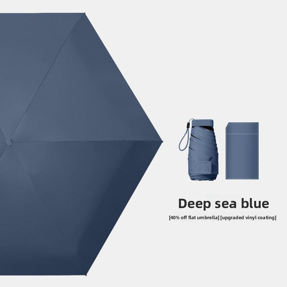 Deep Sea Blue Compact Mini Travel Umbrella UPF50+ UV Protection Waterproof 6 - Fold Flat Design Lightweight Sun & Rain Parasol for Handbag - RnR Galore