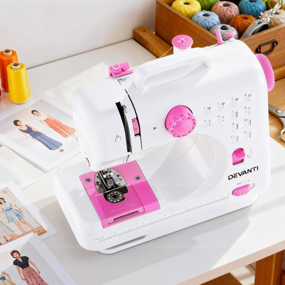 Devanti 12 Stitches Mini Sewing Machine for Beginners Portable Sewing Machine Kit with LED Lights - RnR Galore