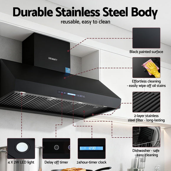 Devanti 1200mm Commercial BBQ Range Hood Dual Motor W/ Remote Control Black - RnR Galore