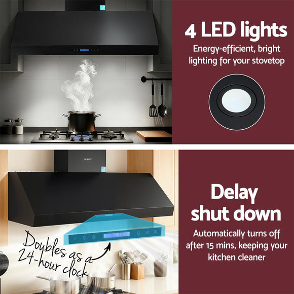 Devanti 1500mm Commercial BBQ Range Hood Dual Motor W/ Remote Control Black - RnR Galore