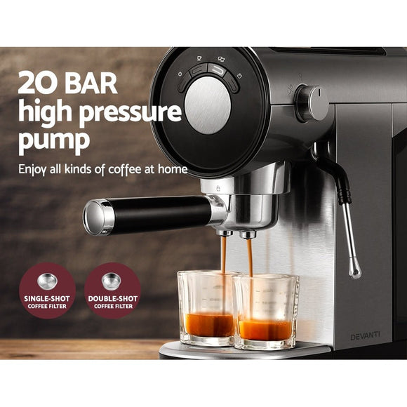 Devanti 20 Bar Coffee Machine Espresso Cafe Maker - RnR Galore
