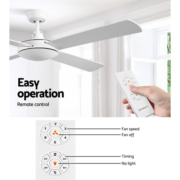 Devanti 52'' Ceiling Fan AC Motor 4 Blades w/Remote - White - RnR Galore