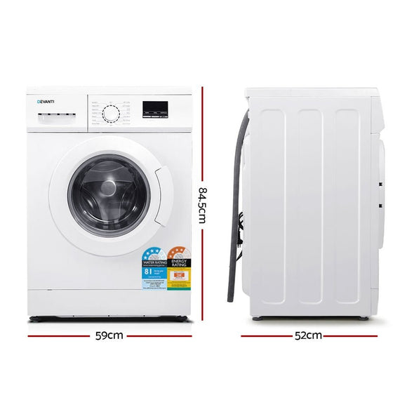Devanti 8kg Front Load Washing Machine Quick Wash 24h Delay Start Automatic - RnR Galore