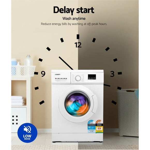 Devanti 8kg Front Load Washing Machine Quick Wash 24h Delay Start Automatic - RnR Galore