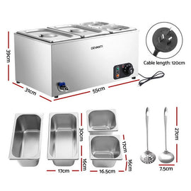 Devanti Commercial Food Warmer Bain Marie 4 Electric Buffet Pans - RnR Galore