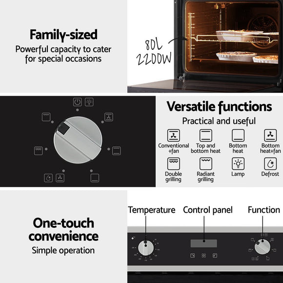 Devanti Electric Built In Wall Oven 80L Convection Grill Ovens Stainless Steel - RnR Galore