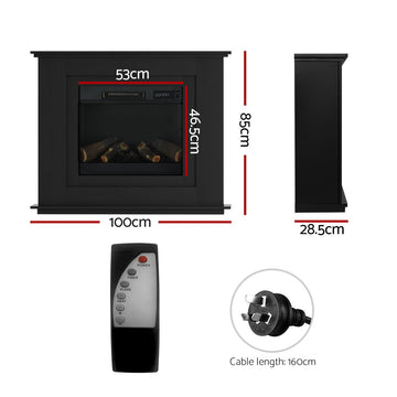 Devanti Electric Fireplace Fire Heater 2000W Black - RnR Galore