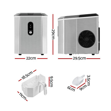 Devanti Portable Ice Maker Machine Ice Cube 12kg Bar Countertop Stainless Steel - RnR Galore
