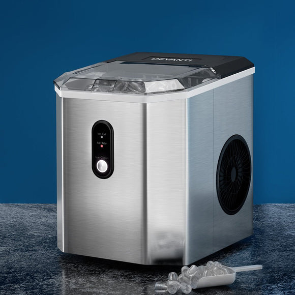 Devanti Portable Ice Maker Machine Ice Cube 12kg Bar Countertop Stainless Steel - RnR Galore