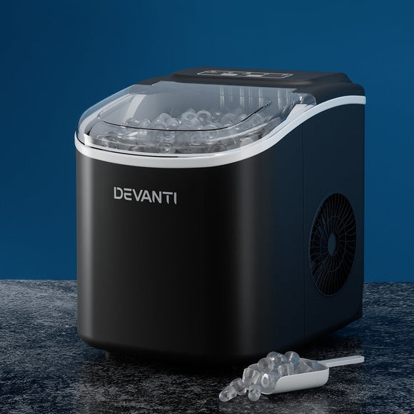 Devanti Portable Ice Maker Machine Ice Cube Tray 12kg Bar Countertop Black - RnR Galore