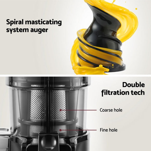 Devanti Slow Juicer Cold Press Fruit Juice Extractor 130W Black - RnR Galore