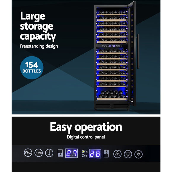 Devanti Wine Fridge Cooler Dual Zone 154 Bottles - RnR Galore