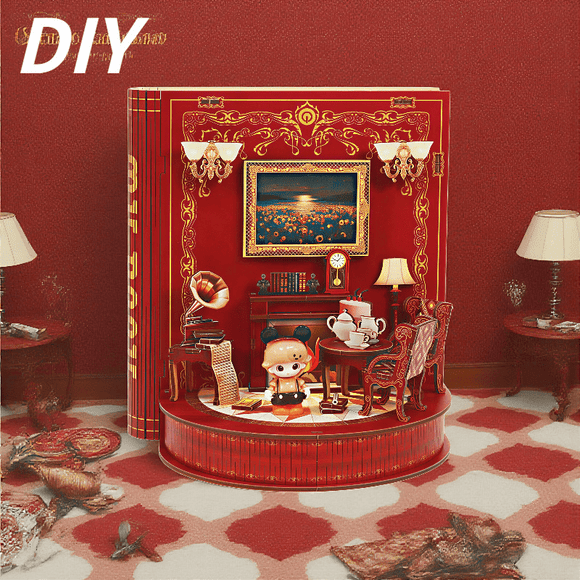 DIY Book Nook Kit Book Theater 3D Wooden Puzzle Miniature Dollhouse Bookshelf Insert with LED Light, 222 Pieces Bookend Decor for Adults Teens, Creative Gift for Book Lovers - RnR Galore