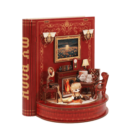 DIY Book Nook Kit Book Theater 3D Wooden Puzzle Miniature Dollhouse Bookshelf Insert with LED Light, 222 Pieces Bookend Decor for Adults Teens, Creative Gift for Book Lovers - RnR Galore